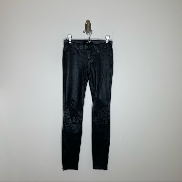 J Brand Genuine Leather Mid Rise Distressed Skinny Zip Ankle Pants Black Size 24 - Picture 2 of 10